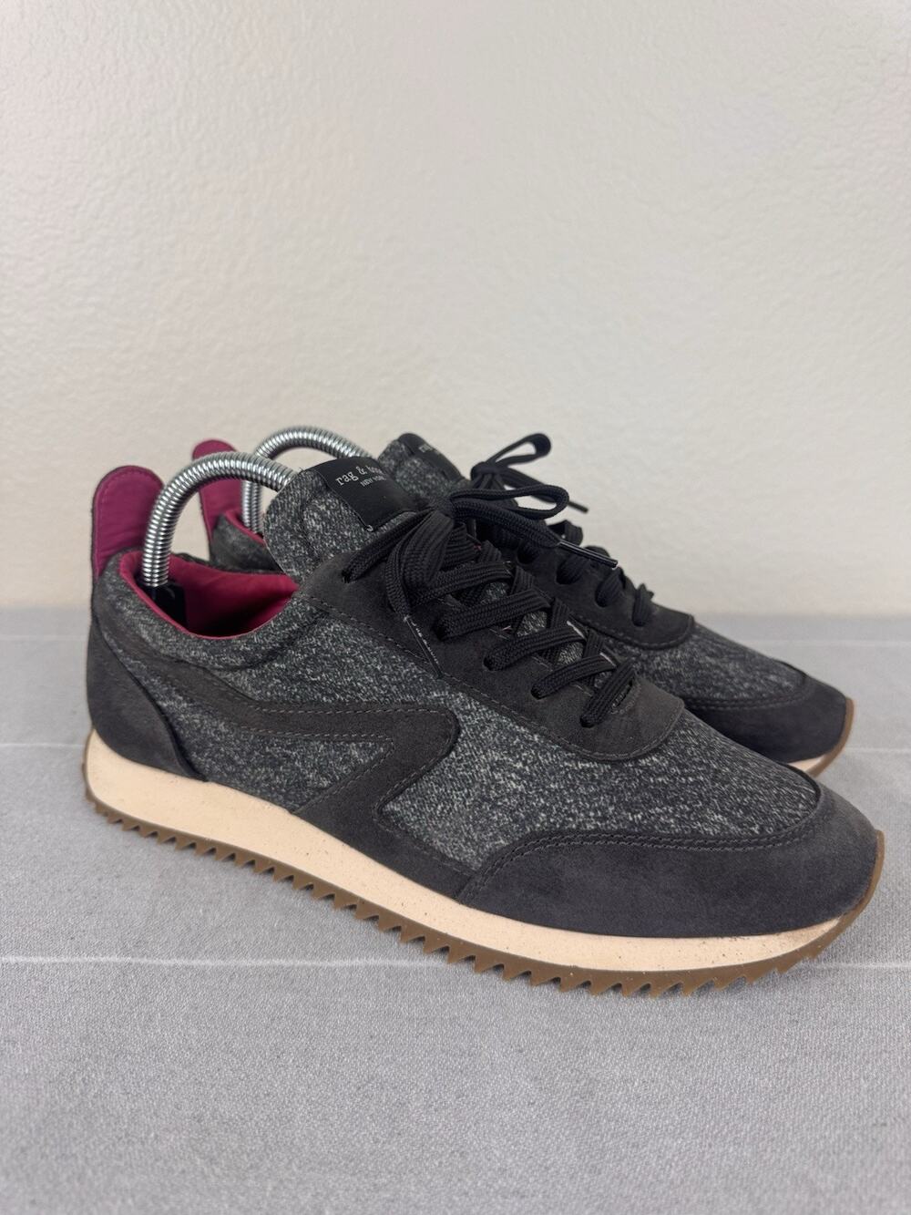 Rag & Bone Retro Runners Sporty Athletic Running Sneakers Grey Denim Pink 9 / 39